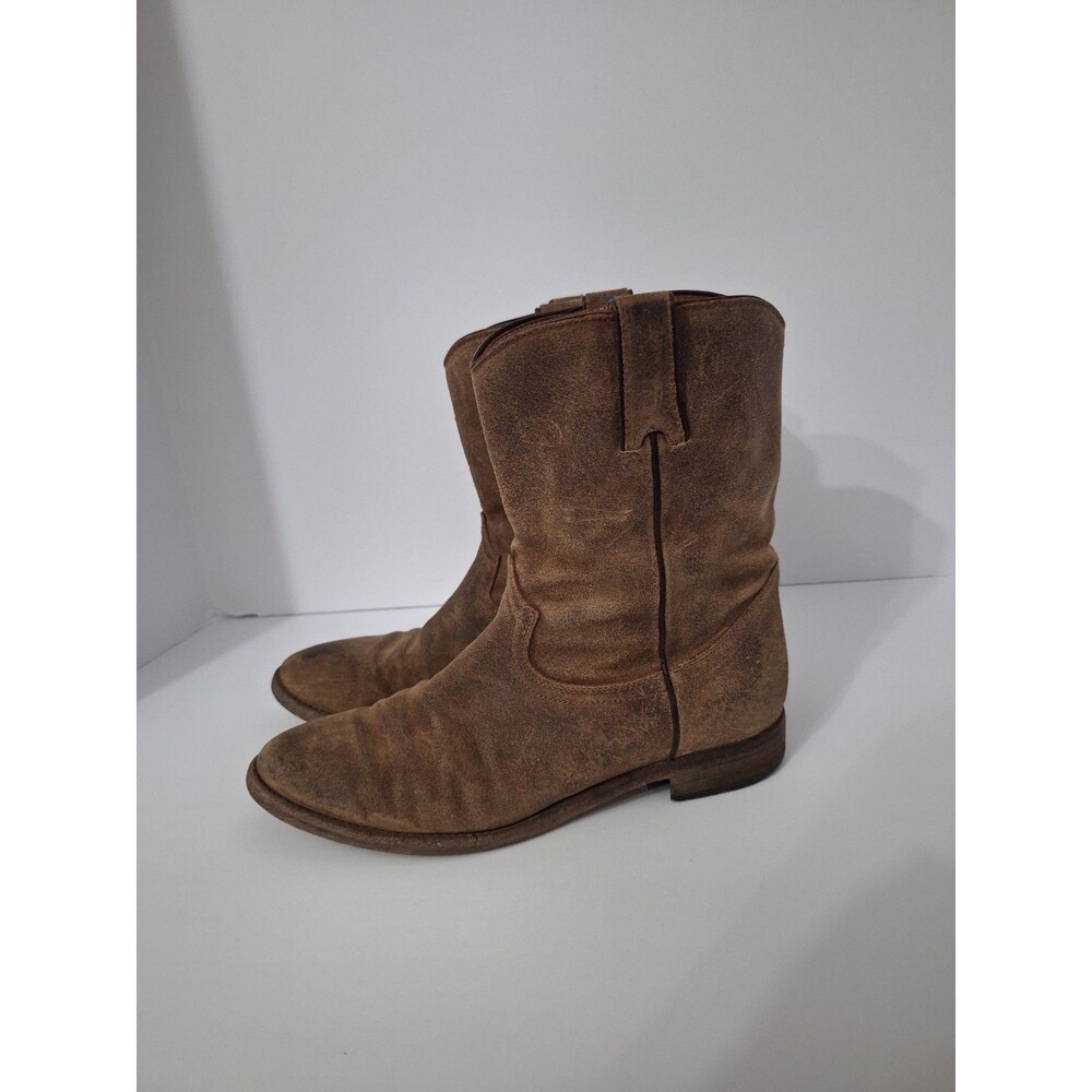 Ralph Lauren Purple Label Women's Brown Suede Leather Ankle Boots Sz 7.5 Cowgirl - Picture 5 of 16